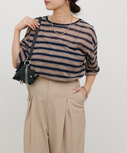 LARUTA(ラルータ)の「【LARUTA】シアーマルチボーダー半袖プルオーバー(Tシャツ/カットソー・レディース・イエロー/ブラウン/ネイビー・FREE)」の10枚目の写真