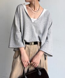 DouDou | 【WEB限定】深Vフーディートップス(Tシャツ/カットソー)