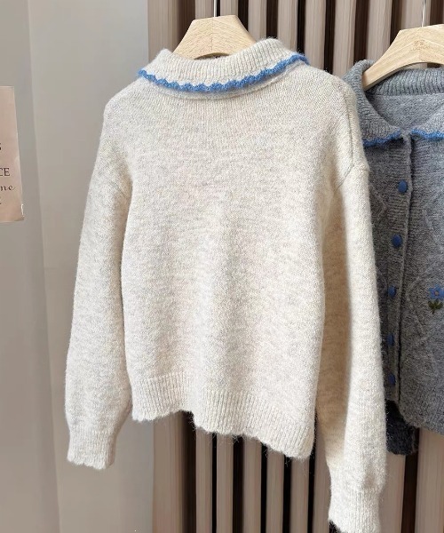 SHEPP(シープ)の「【26年秋冬新作】フラワー刺繍 ダイヤ柄 襟付き ニットカーディガン(ニット/セーター・レディース・ブラック/アイボリー/グレー・F)」の19枚目の写真