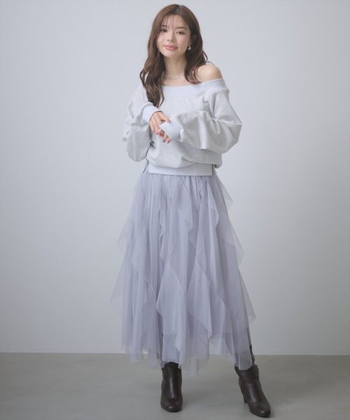 AND COUTURE(アンドクチュール)の「ラッフルフリルスカート(スカート・レディース・サックスブルー/ベージュ/ホワイト/ブラック・FREE)」の4枚目の写真