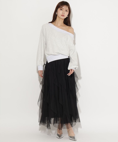 AND COUTURE(アンドクチュール)の「ラッフルフリルスカート(スカート・レディース・サックスブルー/ベージュ/ホワイト/ブラック・FREE)」の2枚目の写真