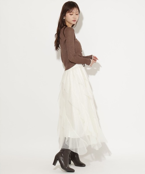 AND COUTURE(アンドクチュール)の「ラッフルフリルスカート(スカート・レディース・サックスブルー/ベージュ/ホワイト/ブラック・FREE)」の5枚目の写真