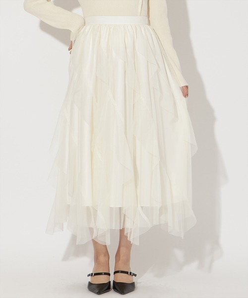 AND COUTURE(アンドクチュール)の「ラッフルフリルスカート(スカート・レディース・サックスブルー/ベージュ/ホワイト/ブラック・FREE)」の6枚目の写真