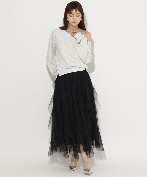 AND COUTURE(アンドクチュール)の「ラッフルフリルスカート(スカート・レディース・サックスブルー/ベージュ/ホワイト/ブラック・FREE)」の14枚目の写真