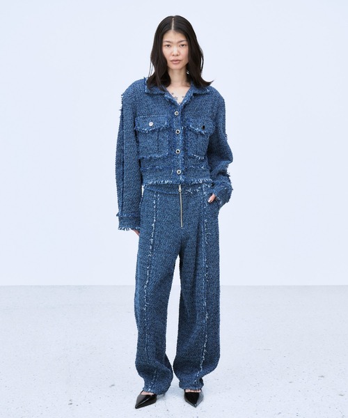 THINGS THAT MATTER(シングス ザット マター)の「PUNCHING DENIM TWEEDY PANTS / パンチング デニム ツイーディ パンツ(デニムパンツ・レディース・ブルー/ブラック・2/1)」の9枚目の写真