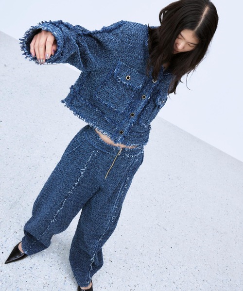 THINGS THAT MATTER(シングス ザット マター)の「PUNCHING DENIM TWEEDY PANTS / パンチング デニム ツイーディ パンツ(デニムパンツ・レディース・ブルー/ブラック・2/1)」の8枚目の写真