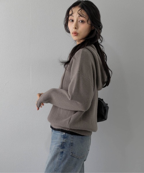 La-gemme(ラジェム)の「ヘンリーネック/ニットフーディー/こなれ感(パーカー・レディース・ブラック/グレー/アイボリー/モカ・フリー)」の22枚目の写真