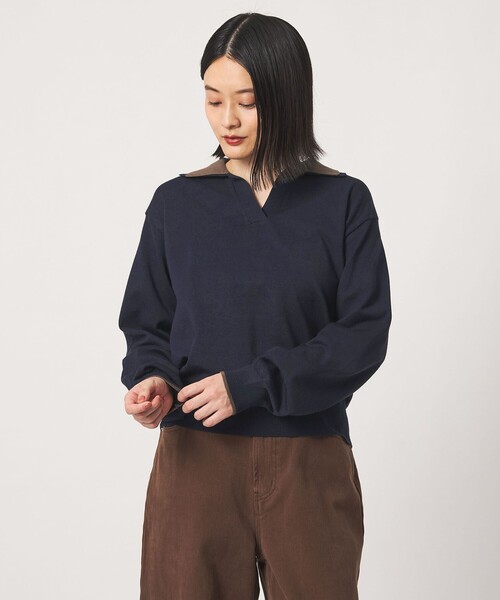 A DAY IN THE LIFE UNITED ARROWS（アデイインザライフユナイテッドアローズ）の「レイヤードカラー スキッパーニット ‐ウォッシャブル‐ ＜A DAY IN THE LIFE＞（ニット/セーター・レディース・ネイビー/ベージュ/ダークグレー・FREE）」の4枚目の写真