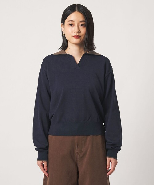 A DAY IN THE LIFE UNITED ARROWS（アデイインザライフユナイテッドアローズ）の「レイヤードカラー スキッパーニット ‐ウォッシャブル‐ ＜A DAY IN THE LIFE＞（ニット/セーター・レディース・ネイビー/ベージュ/ダークグレー・FREE）」の6枚目の写真