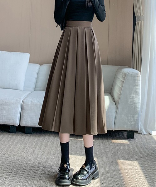 AMAJI(アマジ)の「デザインタック プリーツ Aラインスカート(スカート・レディース・ブラウン/ブラック/グレー・LARGE/X-LARGE)」の3枚目の写真