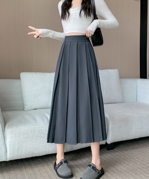 AMAJI(アマジ)の「デザインタック プリーツ Aラインスカート(スカート・レディース・ブラウン/ブラック/グレー・LARGE/X-LARGE)」の2枚目の写真