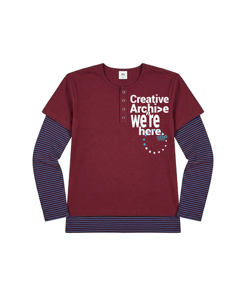 VENHIT（ベンヒット）の「WE HERE ストライプレイヤード ルーズフィットスリーブ（Tシャツ/カットソー・レディース・バーガンディー/ブラック/スカイブルー・FREE）」の3枚目の写真