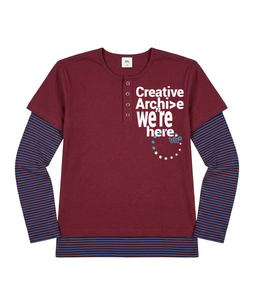 VENHIT（ベンヒット）の「WE HERE ストライプレイヤード ルーズフィットスリーブ（Tシャツ/カットソー・レディース・バーガンディー/ブラック/スカイブルー・FREE）」の4枚目の写真
