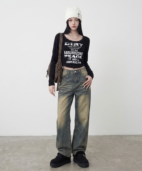 non-hedge(ノンヘッジ)の「スタッズロゴロンT(Tシャツ/カットソー・レディース・ブラウン/オフホワイト/グレー/ブラック/チャコールグレー・FREE)」の15枚目の写真