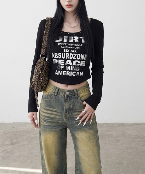 non-hedge(ノンヘッジ)の「スタッズロゴロンT(Tシャツ/カットソー・レディース・ブラウン/オフホワイト/グレー/ブラック/チャコールグレー・FREE)」の13枚目の写真