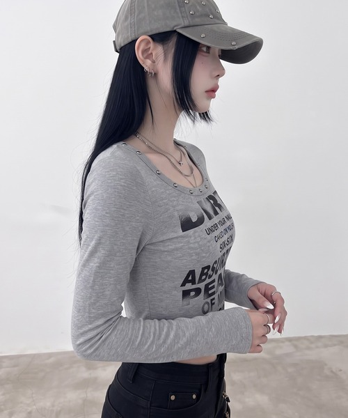 non-hedge(ノンヘッジ)の「スタッズロゴロンT(Tシャツ/カットソー・レディース・ブラウン/オフホワイト/グレー/ブラック/チャコールグレー・FREE)」の22枚目の写真