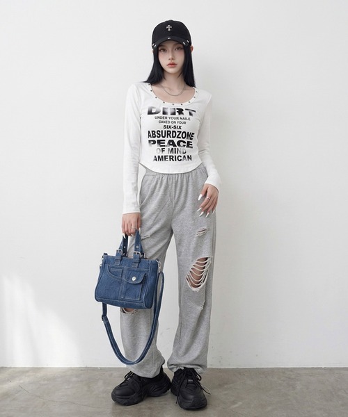 non-hedge(ノンヘッジ)の「スタッズロゴロンT(Tシャツ/カットソー・レディース・ブラウン/オフホワイト/グレー/ブラック/チャコールグレー・FREE)」の20枚目の写真