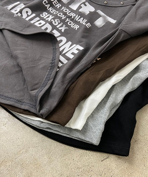 non-hedge(ノンヘッジ)の「スタッズロゴロンT(Tシャツ/カットソー・レディース・ブラウン/オフホワイト/グレー/ブラック/チャコールグレー・FREE)」の7枚目の写真