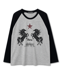ヴィンテージホースグラフィックラグランTシャツ_グレー