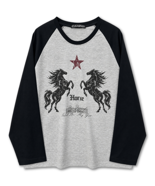 DAMISH(ダミシュ)の「ヴィンテージホースグラフィックラグランTシャツ_グレー(Tシャツ/カットソー・レディース・グレー・1/2)」の6枚目の写真