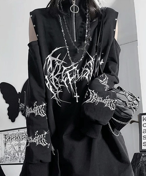 NOVESSEL(ノベセル)の「『TricuspidC/トライカスピッドシー』オープンショルダーグラフィックZIPトップス(Tシャツ/カットソー・レディース・ホワイト・FREE)」の1枚目の写真