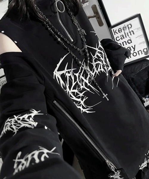 NOVESSEL(ノベセル)の「『TricuspidC/トライカスピッドシー』オープンショルダーグラフィックZIPトップス(Tシャツ/カットソー・レディース・ホワイト・FREE)」の2枚目の写真