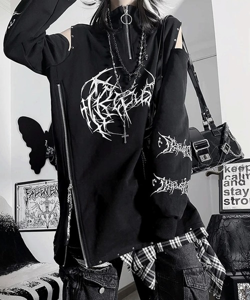 NOVESSEL(ノベセル)の「『TricuspidC/トライカスピッドシー』オープンショルダーグラフィックZIPトップス(Tシャツ/カットソー・レディース・ホワイト・FREE)」の3枚目の写真