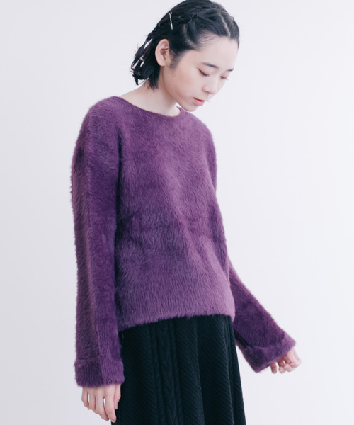 MERLOT（メルロー）の「ふわふわシャギーニットトップス4901（ニット/セーター・レディース・ピンク/オフホワイト/グレー/ブルー/ブラック/パープル/ブラウン/オレンジ・FREE）」の6枚目の写真