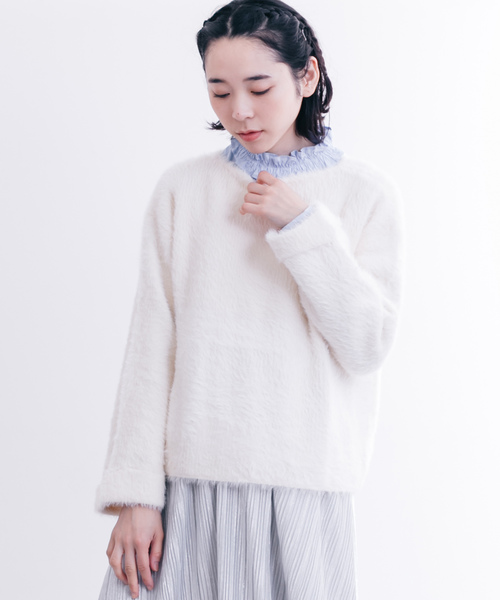 MERLOT（メルロー）の「ふわふわシャギーニットトップス4901（ニット/セーター・レディース・ピンク/オフホワイト/グレー/ブルー/ブラック/パープル/ブラウン/オレンジ・FREE）」の2枚目の写真