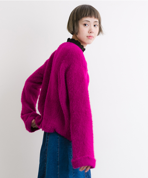 MERLOT（メルロー）の「ふわふわシャギーニットトップス4901（ニット/セーター・レディース・ピンク/オフホワイト/グレー/ブルー/ブラック/パープル/ブラウン/オレンジ・FREE）」の7枚目の写真