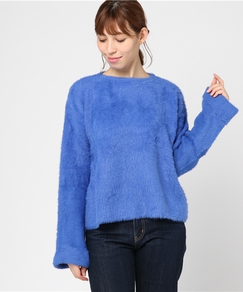 MERLOT（メルロー）の「ふわふわシャギーニットトップス4901（ニット/セーター・レディース・ピンク/オフホワイト/グレー/ブルー/ブラック/パープル/ブラウン/オレンジ・FREE）」の18枚目の写真