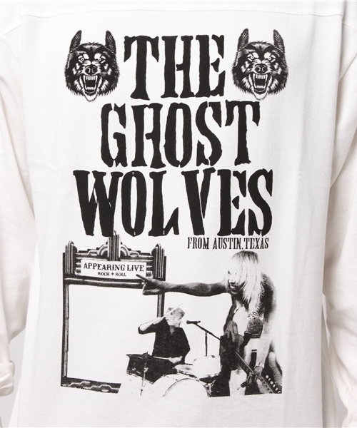 HYSTERIC GLAMOUR（ヒステリックグラマー）の「THE GHOST WOLVES/THE GHOST WOLVES R&R プリント リブ付Tシャツ（Tシャツ/カットソー・メンズ・ホワイト/ブラック・SMALL/MEDIUM/LARGE）」の6枚目の写真