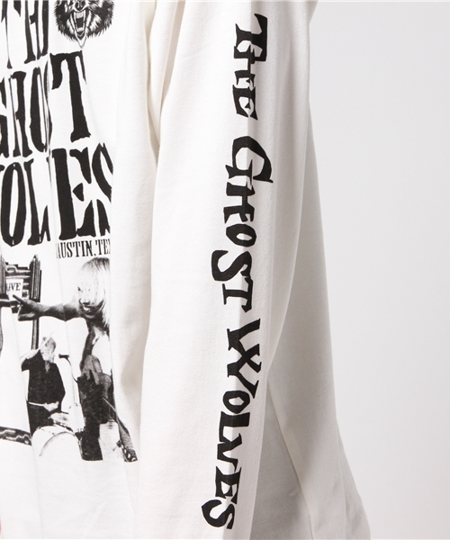 HYSTERIC GLAMOUR（ヒステリックグラマー）の「THE GHOST WOLVES/THE GHOST WOLVES R&R プリント リブ付Tシャツ（Tシャツ/カットソー・メンズ・ホワイト/ブラック・SMALL/MEDIUM/LARGE）」の5枚目の写真