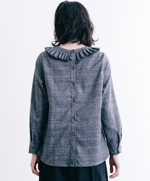 MERLOT（メルロー）の「ピエロ襟チェック柄ブラウス7114（シャツ/ブラウス・レディース・ホワイト/ブラウン/グレー・FREE）」の6枚目の写真