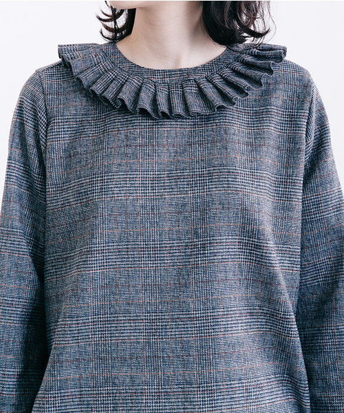 MERLOT（メルロー）の「ピエロ襟チェック柄ブラウス7114（シャツ/ブラウス・レディース・ホワイト/ブラウン/グレー・FREE）」の7枚目の写真