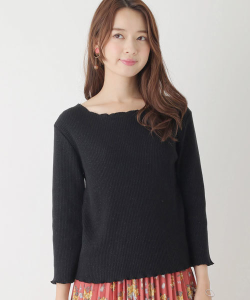 earth music&ecology(アースミュージックアンドエコロジー)の「ラメニットソーテレコプルオーバー(Tシャツ/カットソー・レディース・アイボリー/ブラック/グレー・FREE)」の2枚目の写真