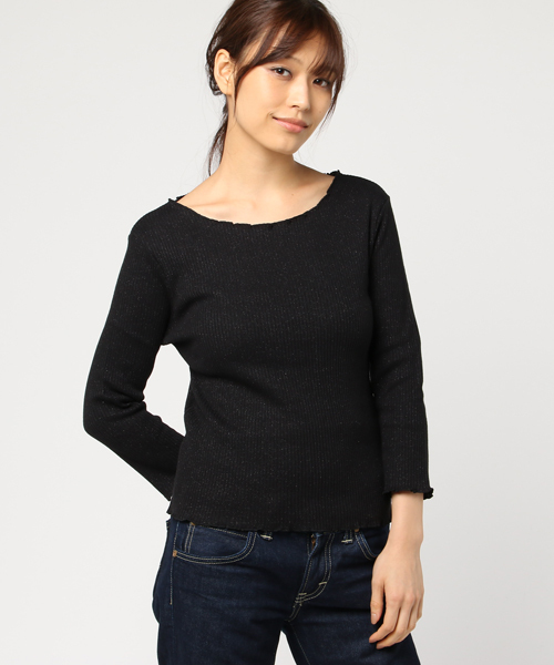 earth music&ecology(アースミュージックアンドエコロジー)の「ラメニットソーテレコプルオーバー(Tシャツ/カットソー・レディース・アイボリー/ブラック/グレー・FREE)」の5枚目の写真