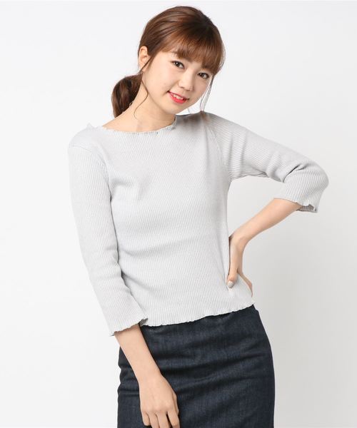earth music&ecology(アースミュージックアンドエコロジー)の「ラメニットソーテレコプルオーバー(Tシャツ/カットソー・レディース・アイボリー/ブラック/グレー・FREE)」の3枚目の写真