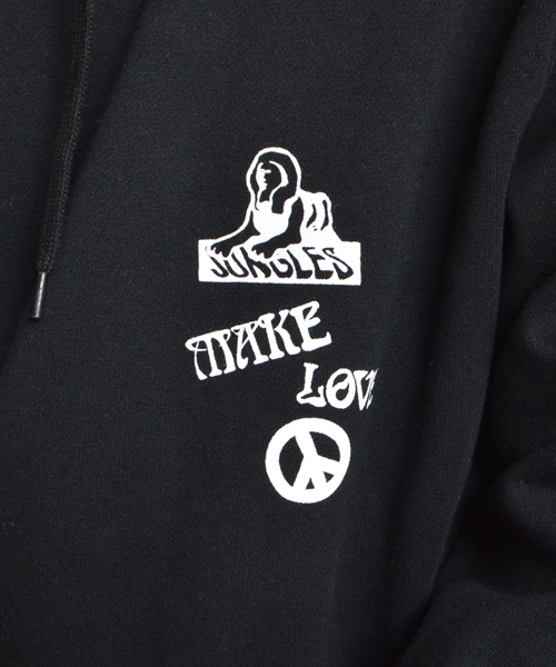 JUNGLES（ジャングルス）の「JUNGLES/ジャングルス MAKE LOVE NOT WAR HOODIE（パーカー・メンズ・ブラック・L/M/S/XL）」の4枚目の写真
