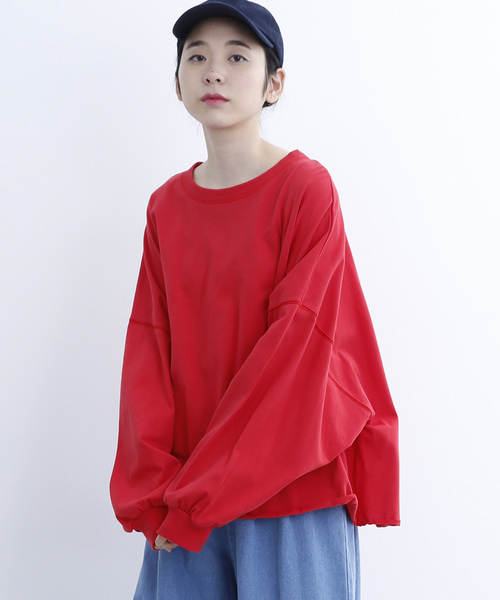 MERLOT(メルロー)の「ビッグシルエットドルマントレーナー1198(スウェット・レディース・ライトブルー/ブラック/オレンジ/ピンク/オフホワイト/レッド/キャメル/グリーン/ブルー・FREE)」の8枚目の写真