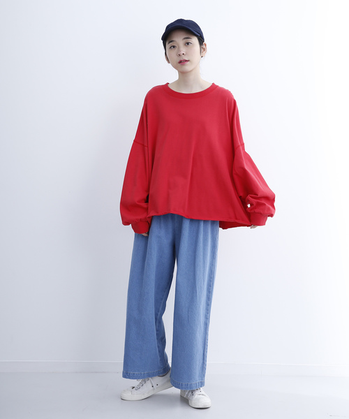 MERLOT(メルロー)の「ビッグシルエットドルマントレーナー1198(スウェット・レディース・ライトブルー/ブラック/オレンジ/ピンク/オフホワイト/レッド/キャメル/グリーン/ブルー・FREE)」の18枚目の写真