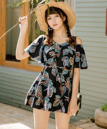 体型カバー水着 レディース ふんわりスリーブ オフショルワンピース【WEB限定】