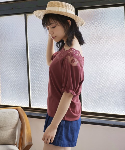 OLIVE des OLIVE（オリーブデオリーブ）の「肩レースプルオーバー（Tシャツ/カットソー・レディース・ブラック/オフホワイト/グリーン/レンガ・FREE）」の10枚目の写真