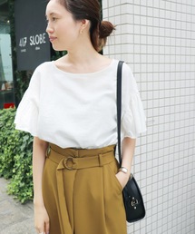 リネンボートネック ギャザースリーブブラウス◆