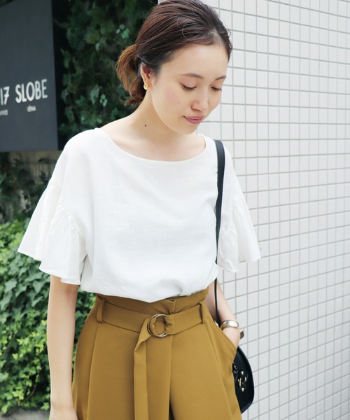 スローブイエナ　白　麻　ギャザー　シャツ SLOBE IENA（スローブイエナ）の「《追加2》ラミーギャザー
