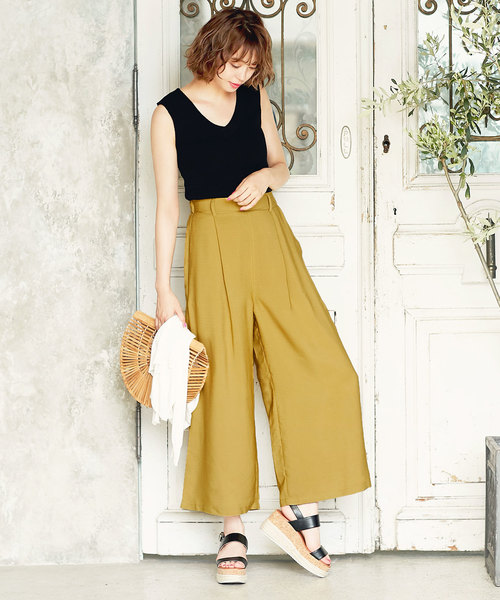 KOBE LETTUCE（コウベレタス）の「リネンタッチフロントタックドレープガウチョパンツ＊レディース/ボトムス[M2229]神戸レタス（その他パンツ・レディース・ブラック/ネイビー/カーキ/マスタード・FREE）」の12枚目の写真