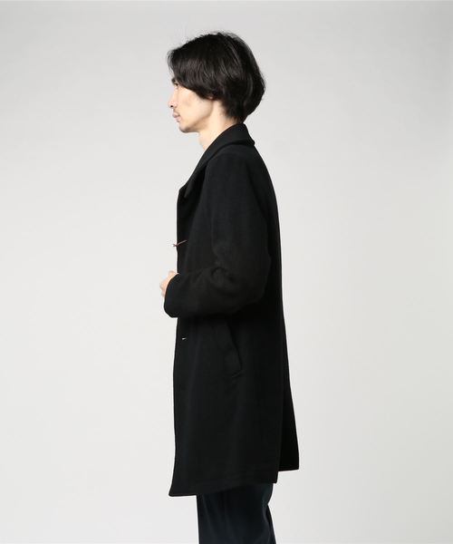 【美品】 Mr.OLIVE ミスターオリーブ コート 黒 ブラック メンズ MR.OLIVE（ミスターオリーブ）の「WOOL SOFT MOSSER / LEATHER BOTTON