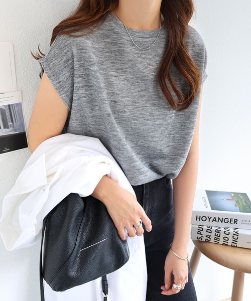 セール】フレンチスリーブニットソートップス（Tシャツ/カットソー