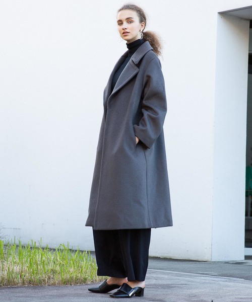 city(シティ)の「【CITY】SUPER140'S WOOL MELTON ROBE COAT(チェスターコート・レディース・ベージュ/グレー/ブルー・1/0)」の4枚目の写真
