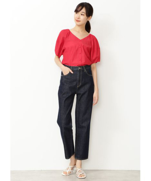 NATURAL BEAUTY BASIC（ナチュラルビューティーベーシック）の「【CanCam 5月号掲載】手洗い可能/キュプラ混フロントボタンブラウス（シャツ/ブラウス・レディース・ブラック/レッド/オフホワイト・SMALL/MEDIUM）」の10枚目の写真